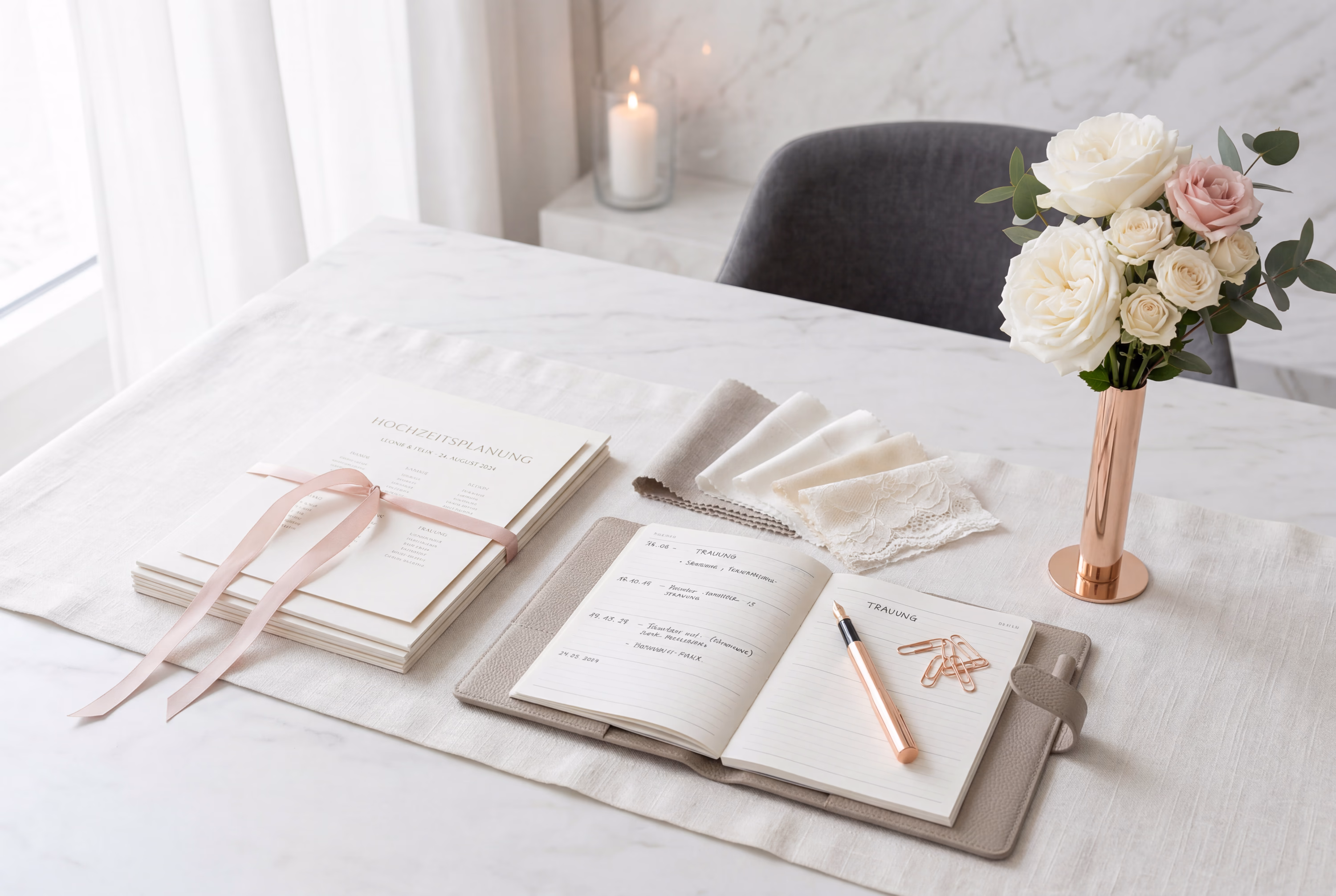 Planungstisch mit Rosegold und Blush